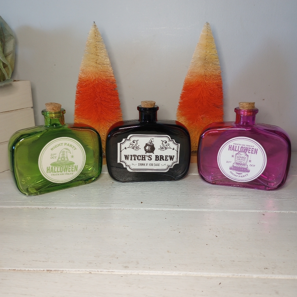 Halloween Potion Bottle Brush Tree Decor Bundle Party Witches Brew Ombre Trinket